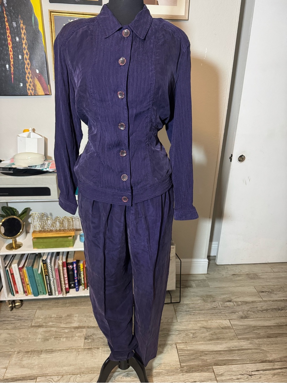 Carole Little Rich Purple Button-Front Pantsuit